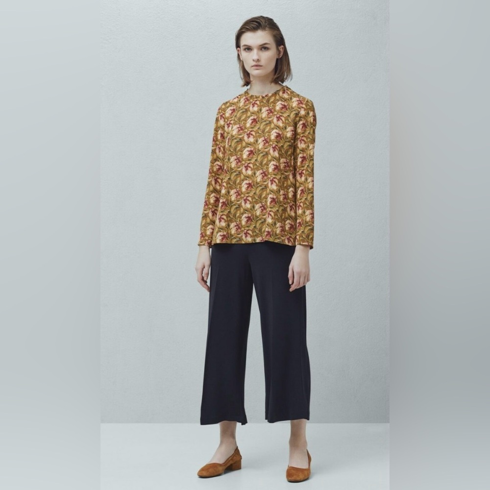 MNG Suit Mango Golden Brown Floral Long Sleeve Blouse Size 4 Small